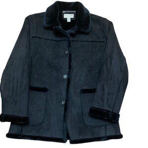 VTG Mulberry Street Women’s Coat Black Suede Faux Fur Trim M Penny Lane‎ Boho